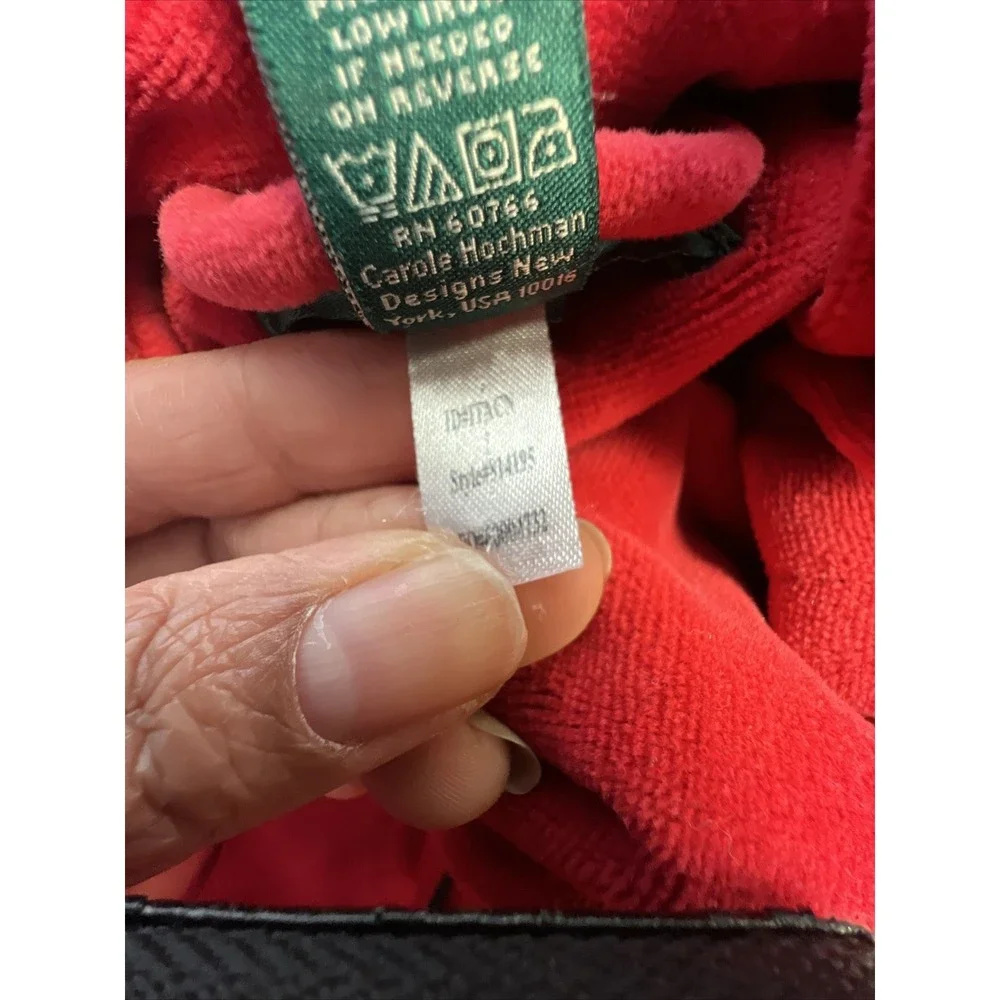 VTG‎ Lauren Ralph Lauren Red Robe Embroidered Pocket Women's Size M Black Trim
